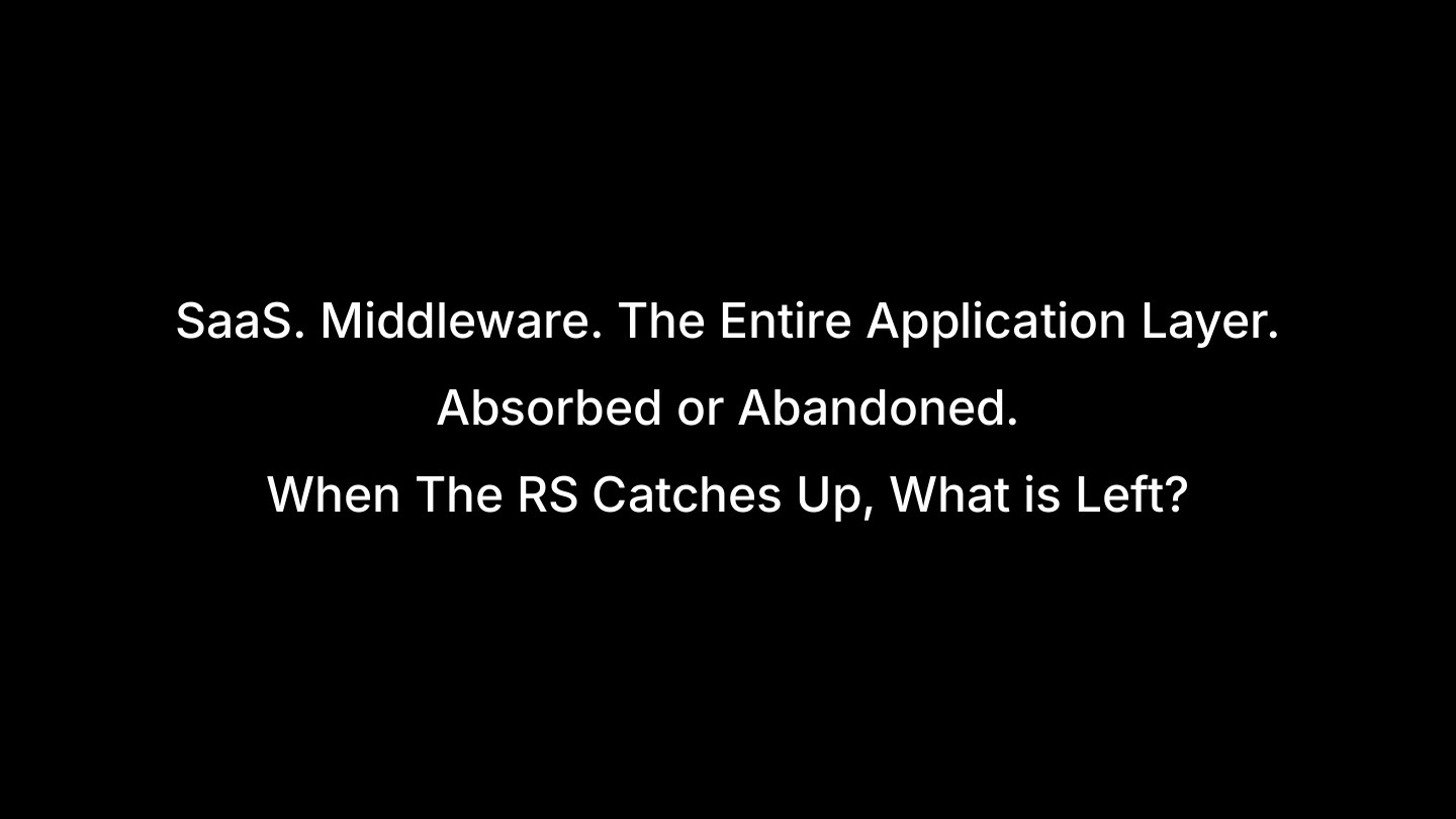 SaaS, middleware, the entire application layer absorbed or abandoned