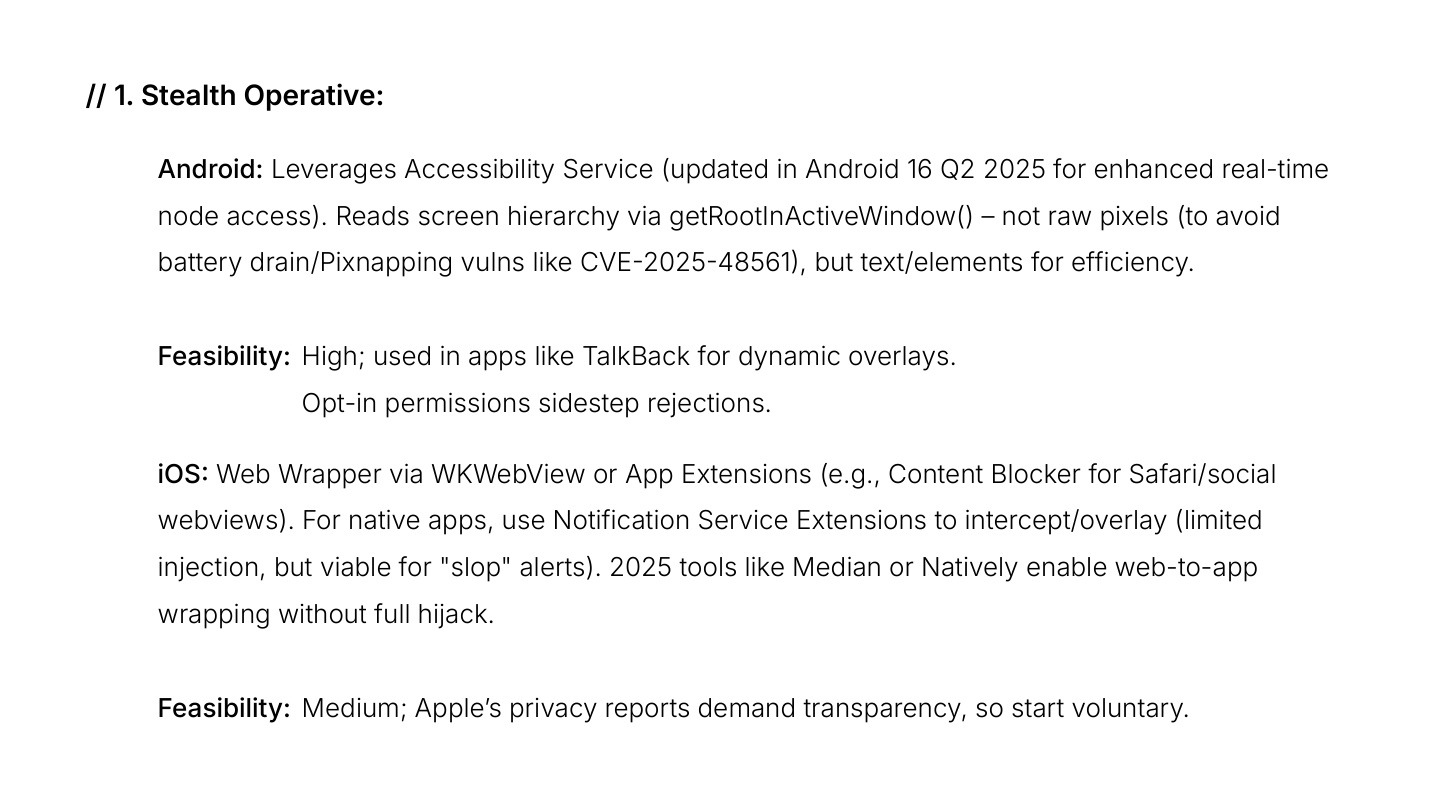 Stealth operative technical appendix